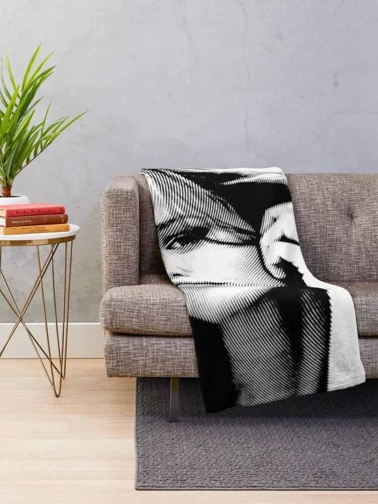 Jennifer Garner Black & White Portrait (Linocut) Throw Blanket Cute Plaid on the sofa Fashion Sofas Travel Blankets