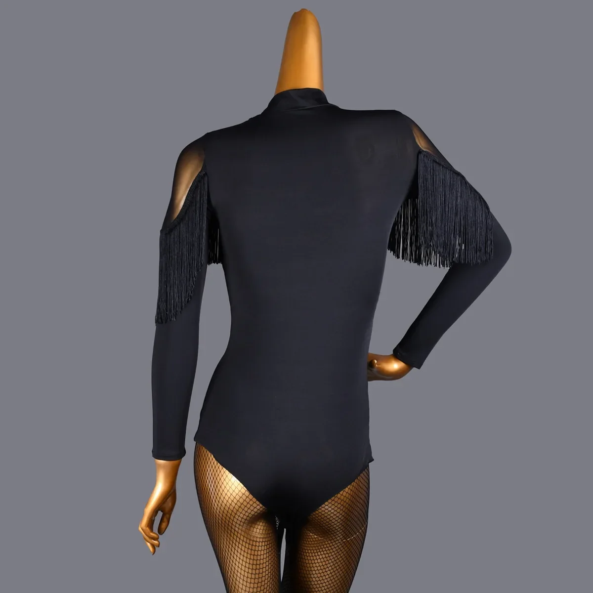 라틴 댄스 섹시 볼룸 댄스 댄스 의상 태슬 셔츠 메쉬 긴팔 성인 모던 탑 여성 연습복