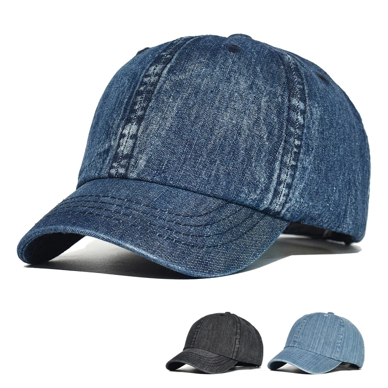 Short Brim Denim Baseball Cap Men Women Fashion Dad Hat Casual Adjustable Trucker Style Low Profile