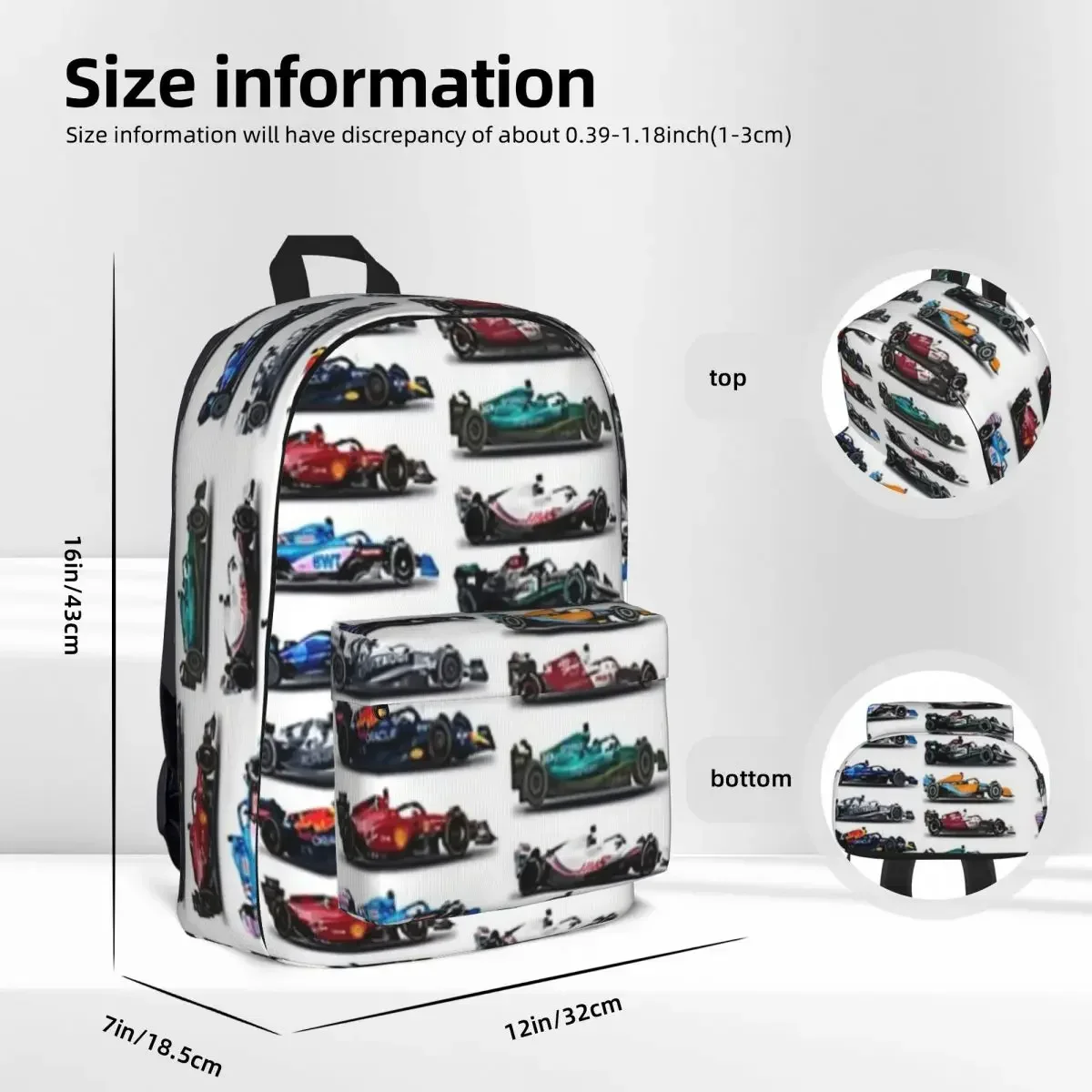 F1 All Cars 2022 Backpack Casual Student School Bag Laptop Rucksack Travel Rucksack Large Capacity Bookbag