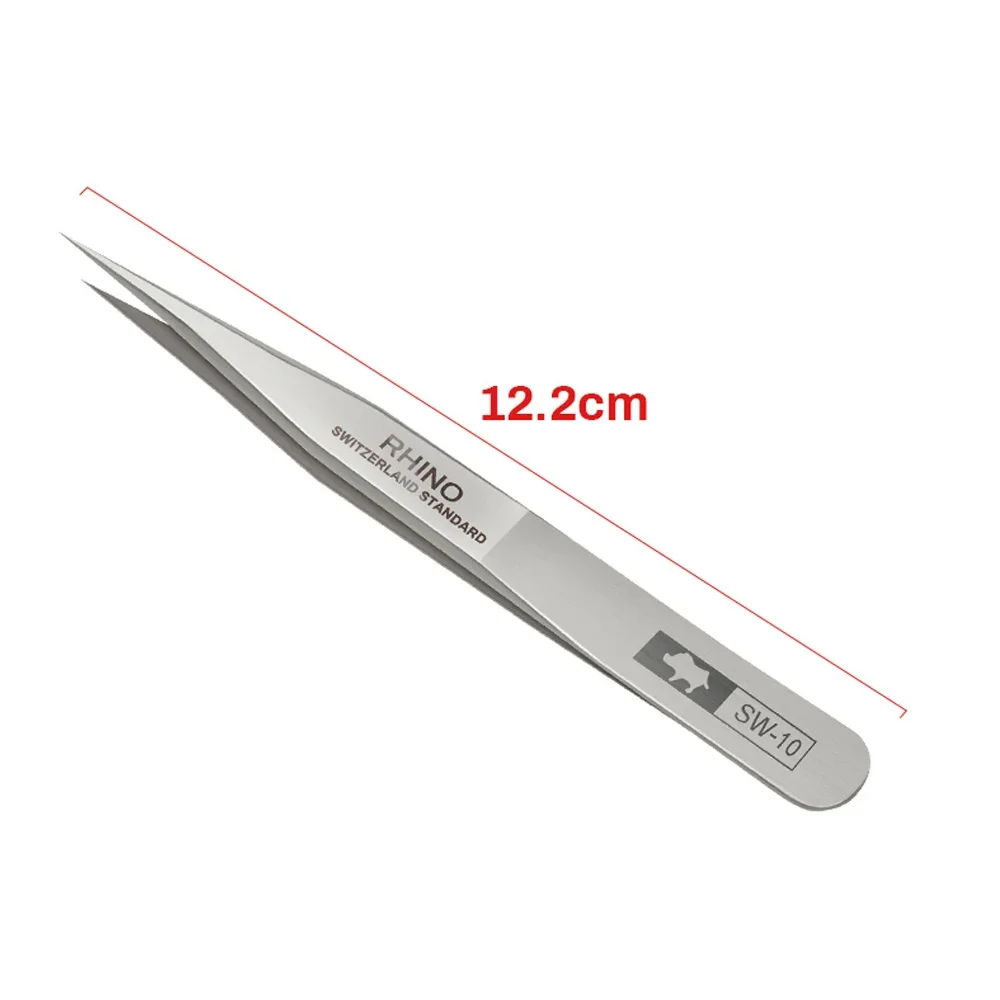 RHINO SW10-15 Ultra Hard Anti Magnetic and Anti Acid Tweezers Set Standard Pointed Precision Tweezers, Mobile Phone Repair Tool