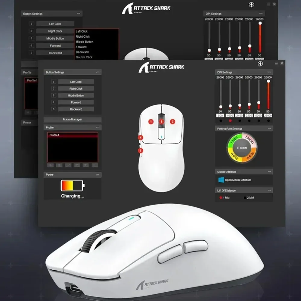 Imagem -04 - Mouse Bluetooth Attack Shark x3 Pro Pixart Paw3395 26000dpi Conexão Tri-mode sem Fio 2.4g Mouse Macro Leve para Jogos