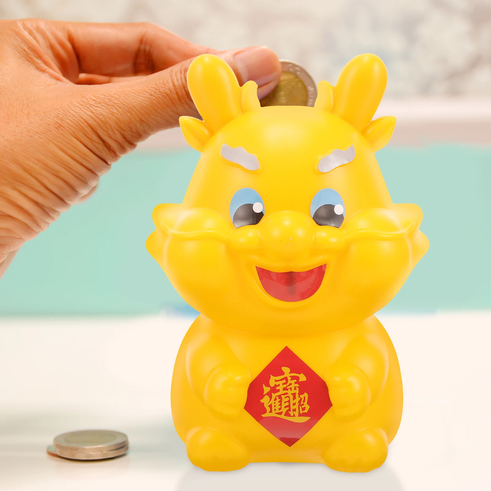 

Dragon Piggy Bank Decorative Money Jar Coin Sticker Plastic Zodiac Cartoon nament Creative Savings Toy Bedroom Gift