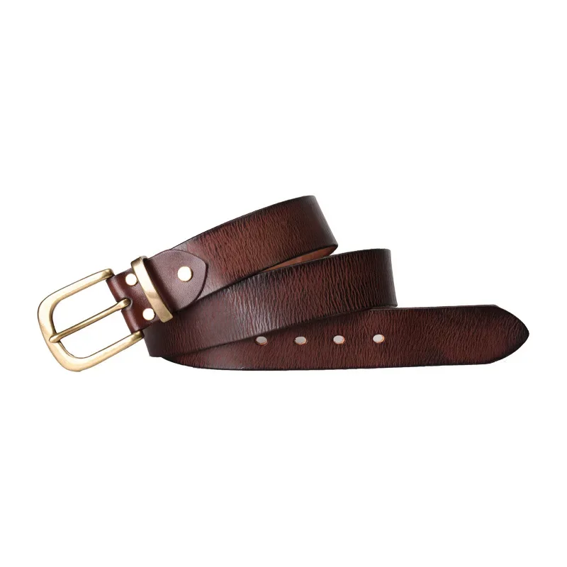 

3.8CM Men's Pure Brass Needle Buckle Genuine Leather Handmade Belts,Man Versatile Casual Pure Cowhide Trendy Design Strap Belt