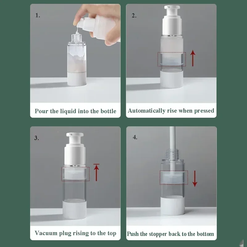 투명 에어리스 화장품 크림 펌프 병, 여행 크기 디펜서 화장품 용기, 크림 젤 로션, 15ml, 30ml, 50ml, 80ml, 100ml