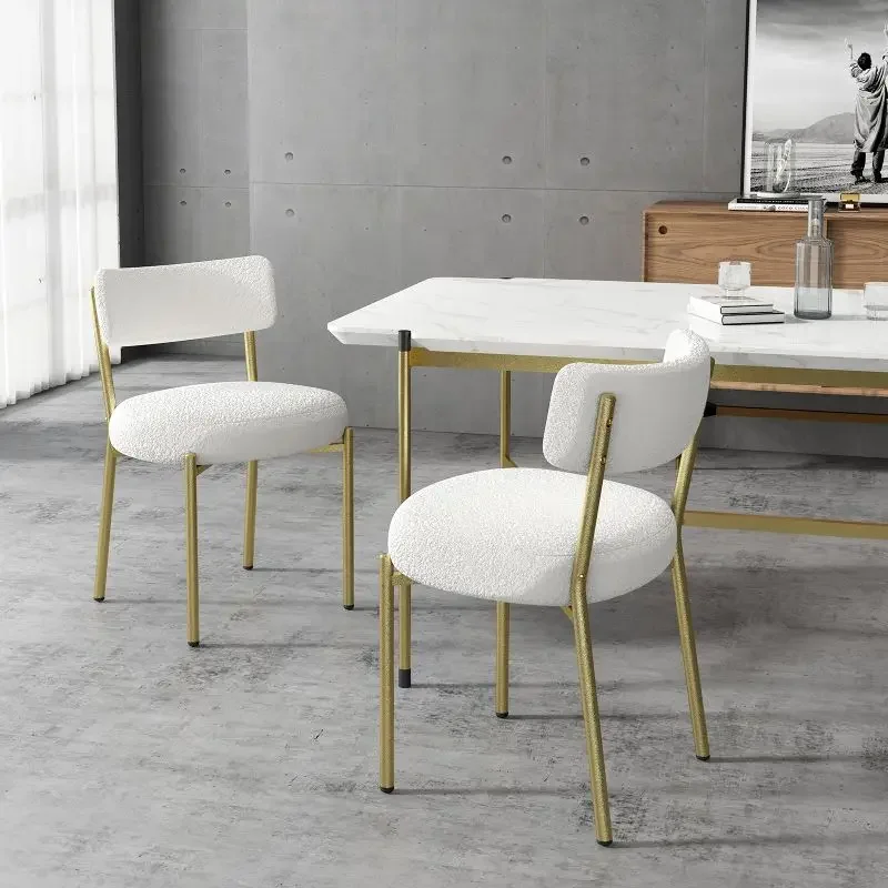 

For Mid-century Modern White Round Kitchen Dining Room Furniture Chairs Upholstered Curved Backrest Black Metal Legs Living Room