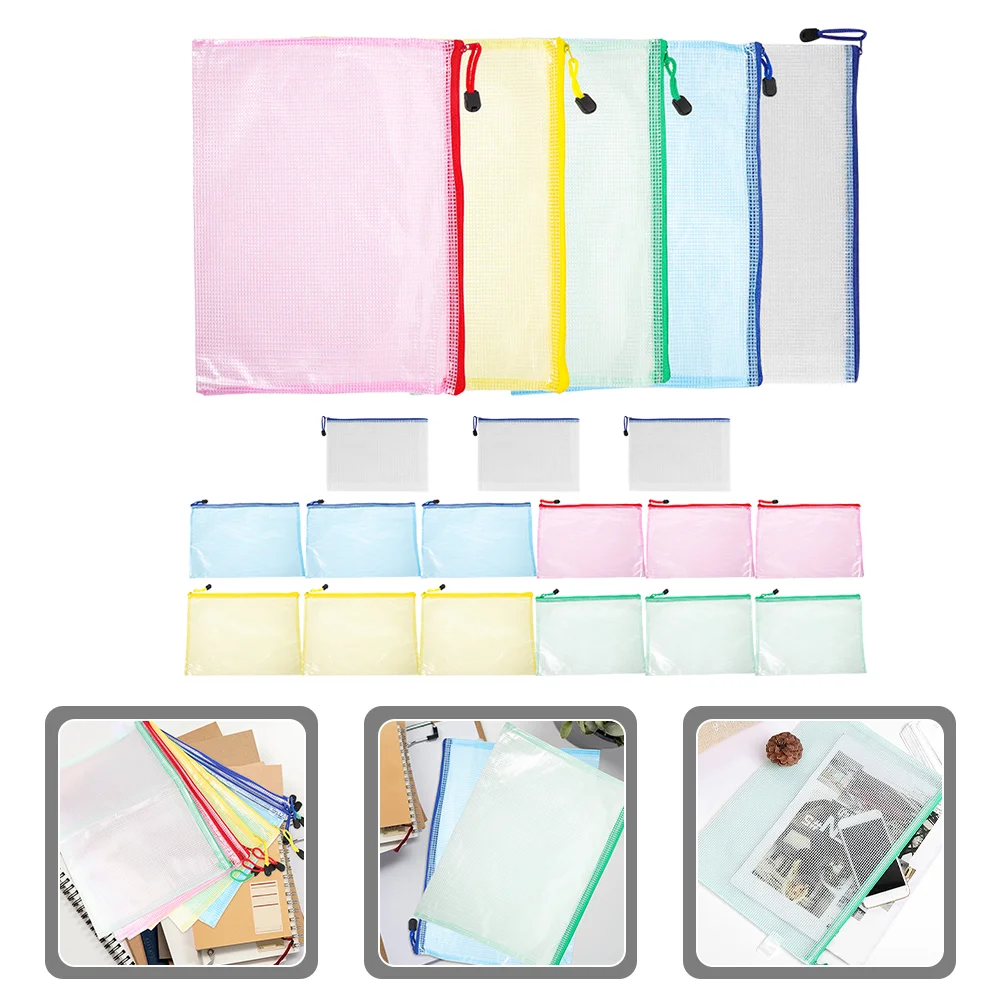 20 Pcs Transparent Pvc Mesh Waterproof Zipper Bag A5 File Storage Test Paper Document 20pcs Pouches Small Bags Office