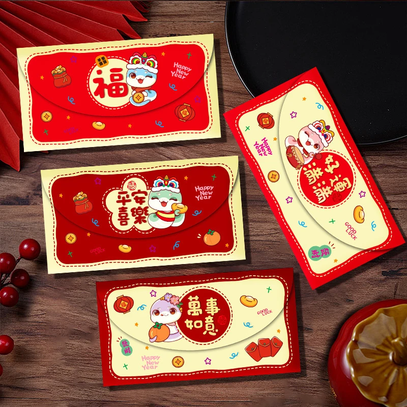 6Pcs 2025 Snake Year Red Packet Cartoon Cute Snake Theme Lucky Red Envelopes Creative New Year Money Pockets Gifts