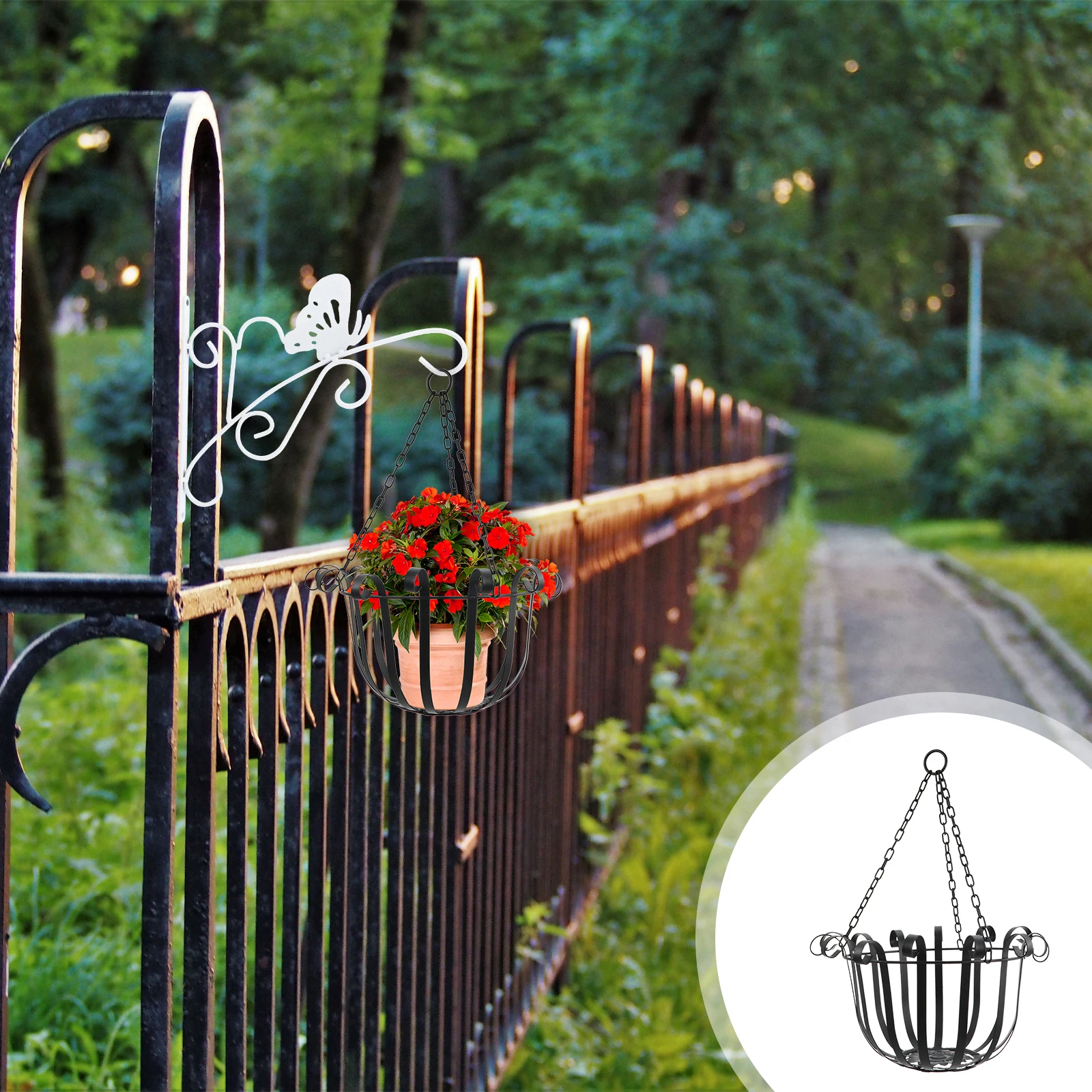 

Hanging Flower Pot Metal Plant Basket Garden Wire Vertical Indoor Plants Wall Mounted Iron Stand Hollow Design Sturdy Structure
