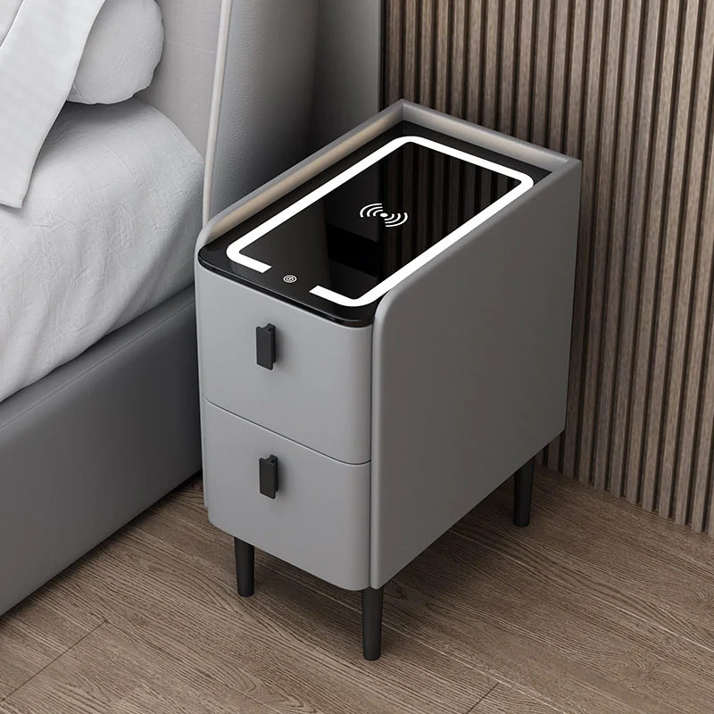 Smart Modern Minimalist Rechargeable Multifunctional Wireless Speaker Bedside Table Tempered Glass Leather Home Furniture