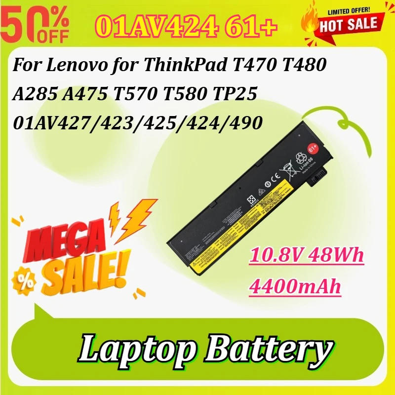 

01AV424 61+/61 10.8V 4400mAh Laptop Battery for Lenovo for ThinkPad T470 T480 A285 A475 T570 T580 TP25 01AV427/423/425/424/490