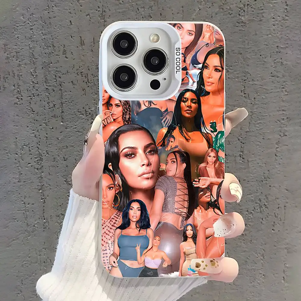 حافظة هاتف مضحكة K-Kim K-KardashianS لهاتف iPhone 17,16,15,14,13,12,11,Pro,XS,Max,Plus,Mini,SE غطاء مقاوم للصدمات من الحلوى البيضاء غير اللامعة