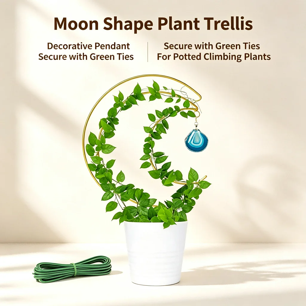 Plant Support Stand Iron Moon Geometric Frame for Indoor Balcony Garden Climbing Plants Sturdy Design Easy Setup 40x20cm Size