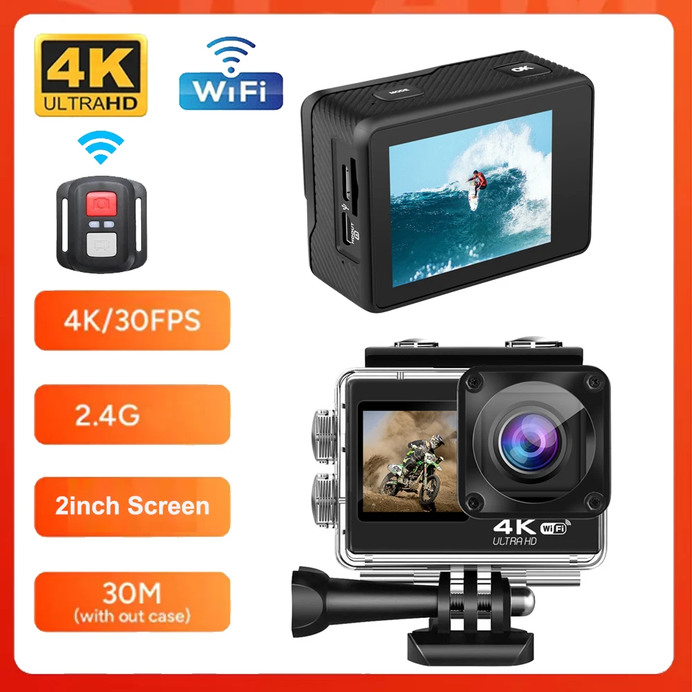 

4K/30fps Ultra HD Action Camera 2inch Dual Screen WiFi Waterproof Helmet Video Recording Camera Waterproof Sports DV Cameras
