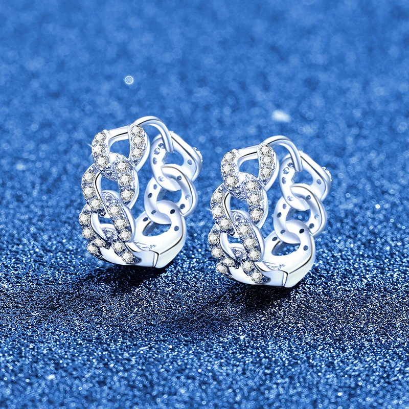 

MOVESKI Sparkling Moissanite Link Hoop Earrings 925 Sterling Silver, Trendy Chain Huggie Earrings for Women Jewelry Gift