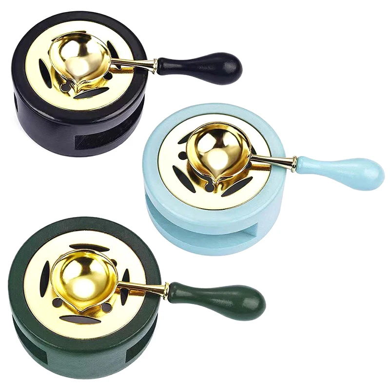 2pcs Wax Seal Set Wood Wax Melting Lacquer Furnace With Spoon Wax Bead Melting Heater Wax Pot Heater For Stamp Craft