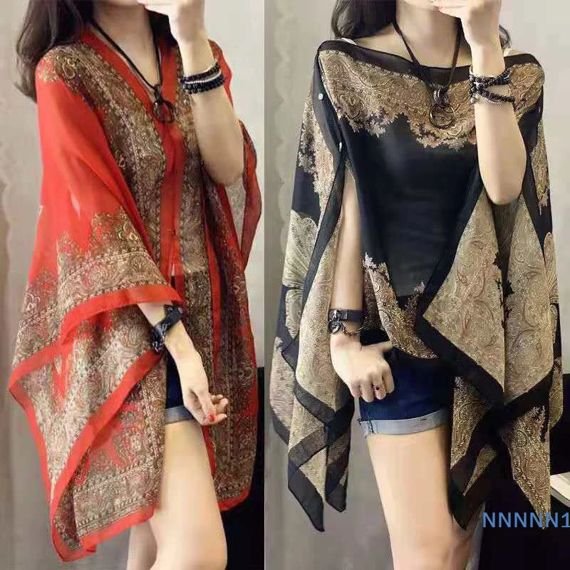 

Shades of Summer: Women's Chiffon Printed Veil Scarf; Polyester Sun-Resistant Shawl