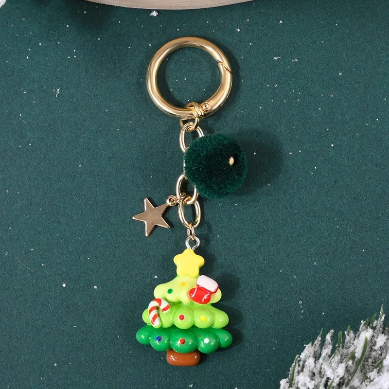 

New Christmas Tree Santa Claus Keychains Bag Charm For Women Exquisite Bag Pendant Car Key Ring Jewelry Christmas Gift