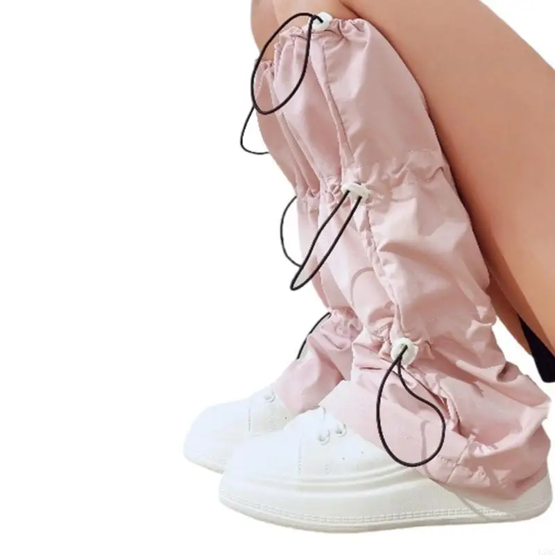 L5YC Harajuku Cargo Leg Covers with Adjustable Drawstring Motorcycle Punk Baggy Footless Socks Stacked Leg Warmers for Women