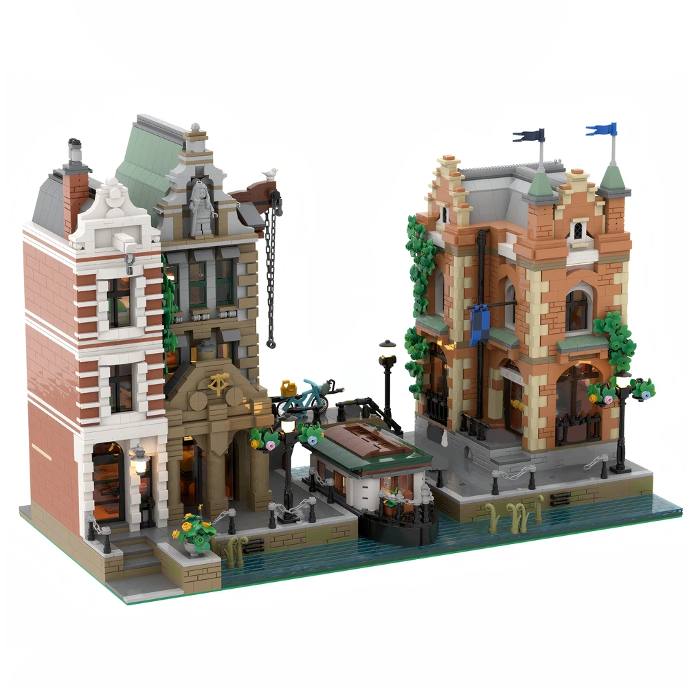 MOC Hot Sale City Building Dutch District Cafe Modular Maritime Museum Street Scene DIY Building Blocks Boy Toys New Year Gift