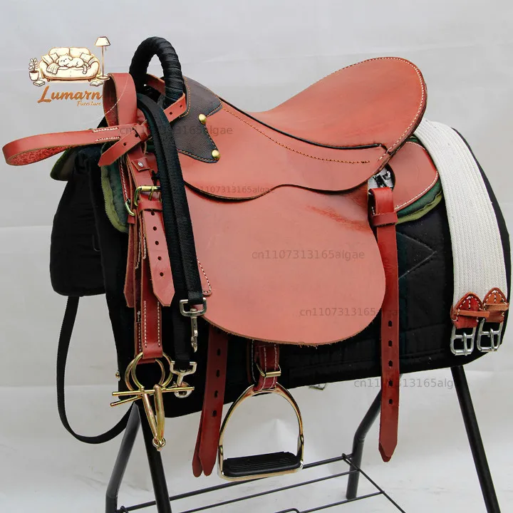 Tourist pommel horse saddle belt full set  first layer cowhide saddle all handmade steel skeleton boutique co
