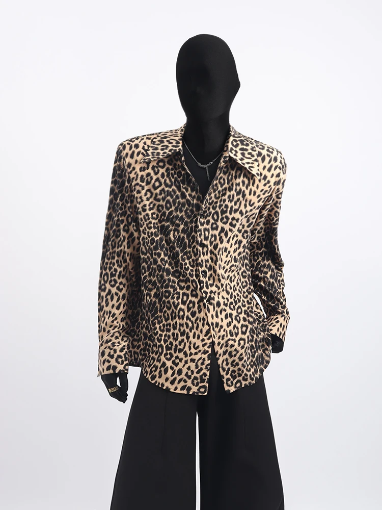 High Stret Shirts Men's Design Leopard Print Long Sleeved Shirt Korean Version Cool Casual Shirt Tops Mens Shirts