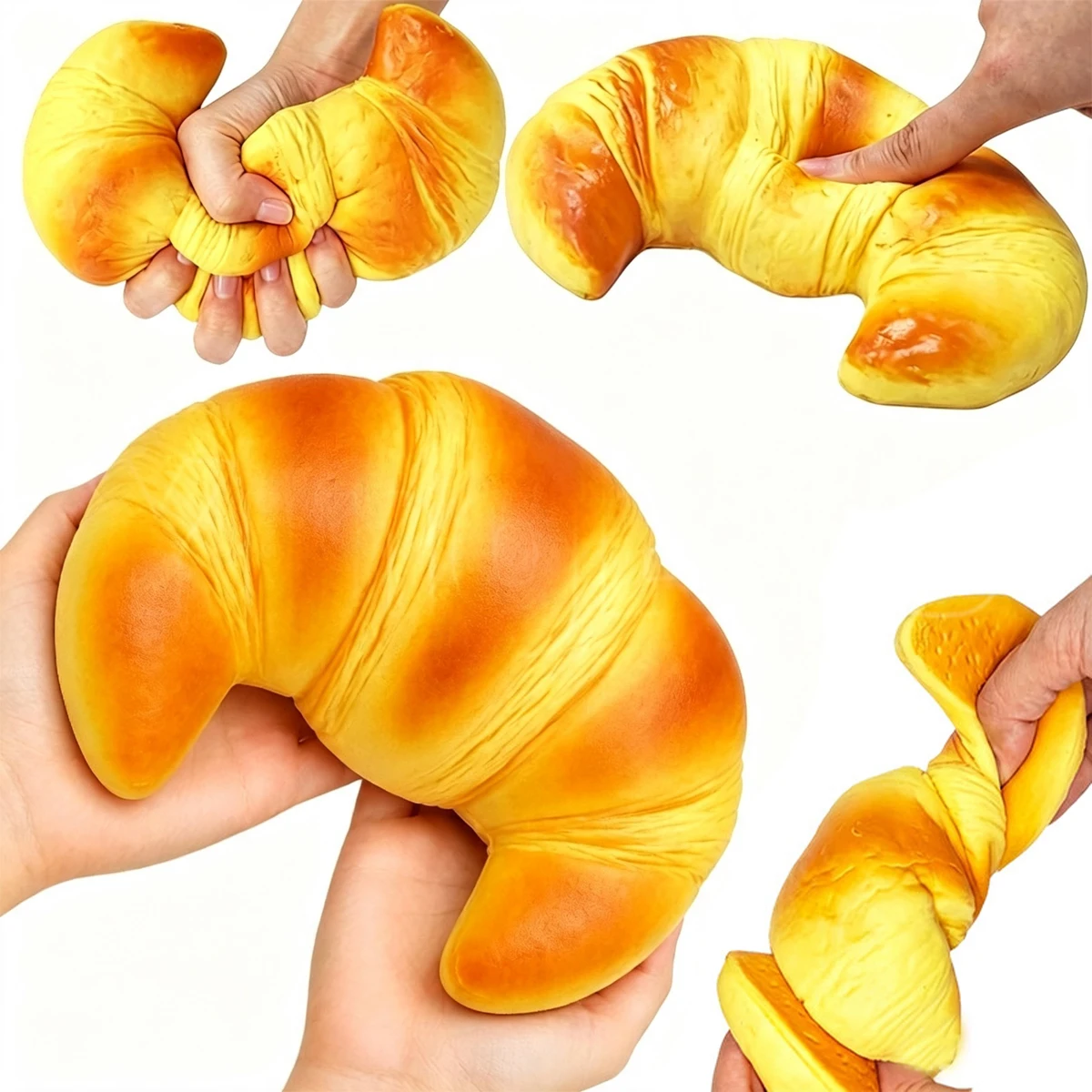Image of Squishy Croissant Quetschspielzeug Langsam Aufsteigendes Klebriges Stressabbau-Spielzeug Super Weiches Kreatives Simulations-Brot Anti-Angst-Geschenke