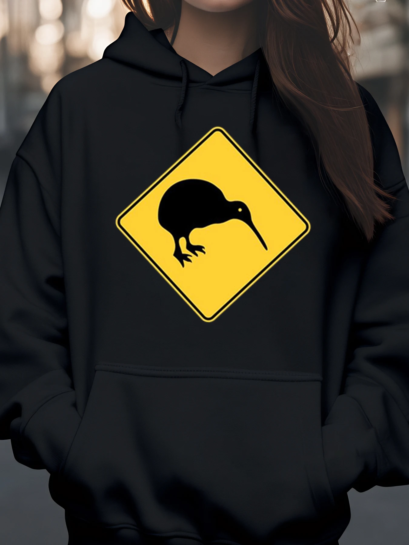 Kapuzenpullover mit Kiwi Bird Crossing-Zeichen-Aufdruck für Freizeitkleidung, Outdoor-Aktivitäten, Unisex, Erwachsene