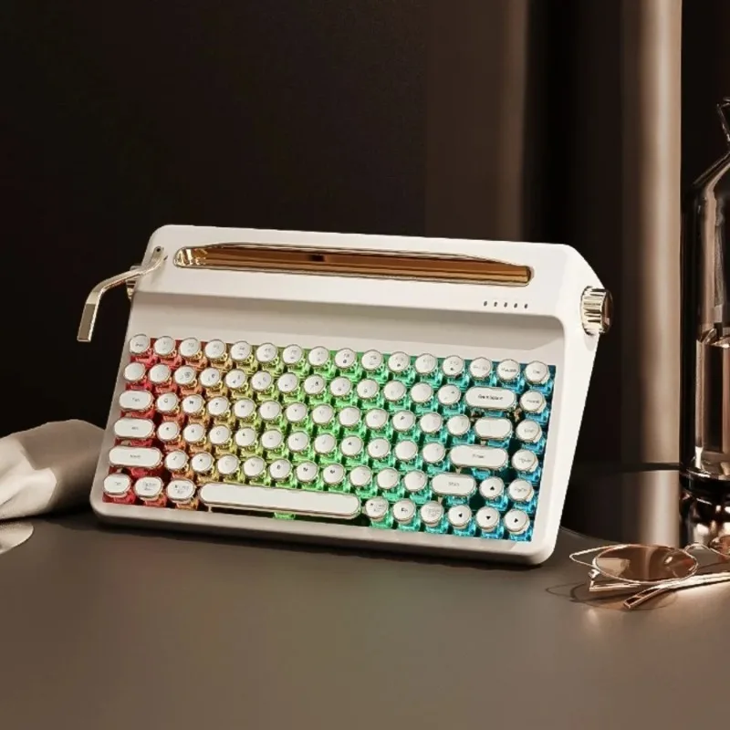 YUNZII QL75 Keyboard Mekanik Tri-Mode Nirkabel Gaya Retro Desain Mesin Tik RGB Keyboard QMK/VIA Dapat Diprogram Aksesoris PC