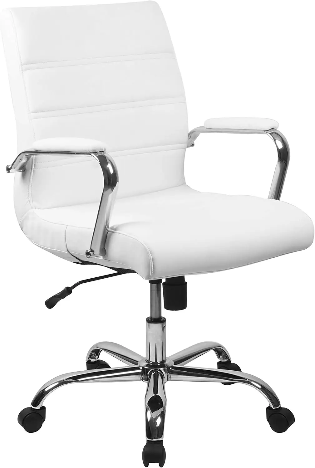 Whitney Mid-Back Swivel LeatherSoft Desk Chair with Padded Seat and Armrests, Adjustable Height Padded Office Ch