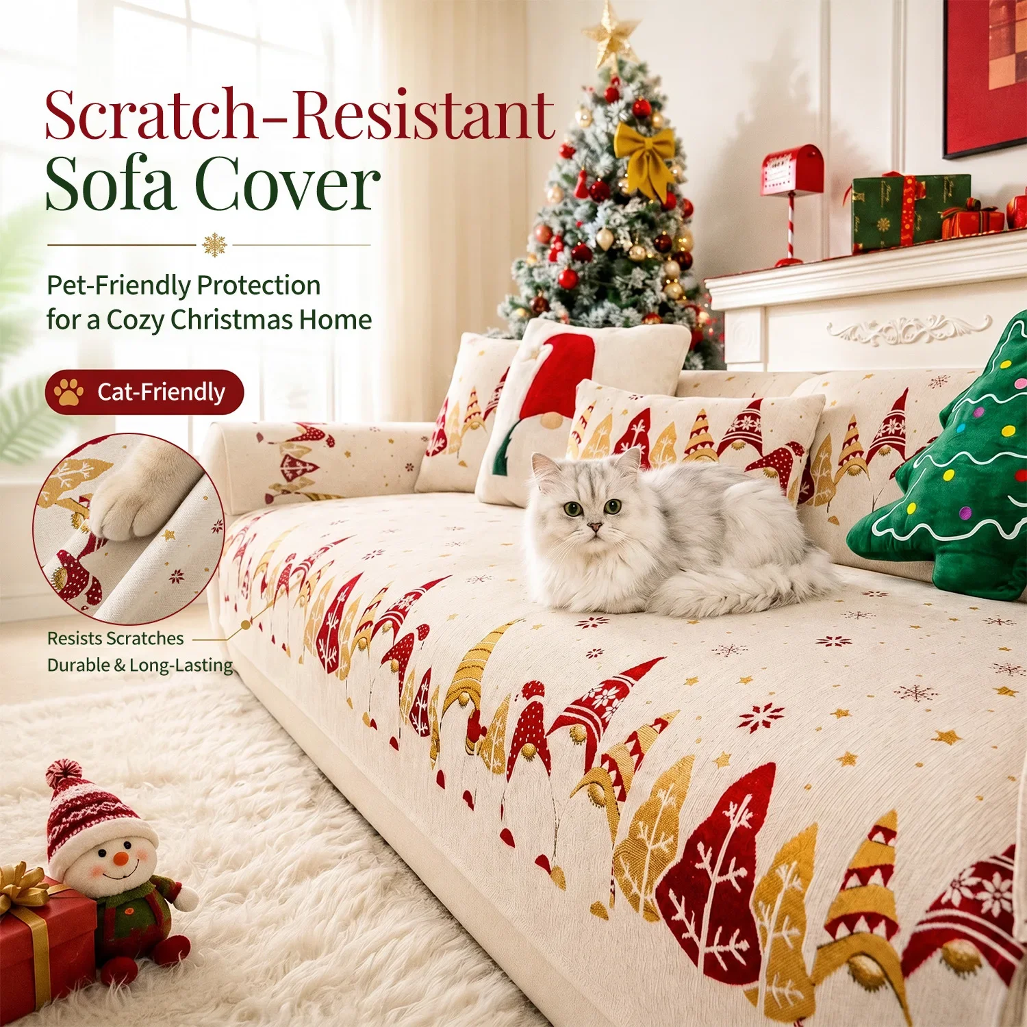 Chenille Christmas Sofa Cover All-Season Slip-Resistant Universal Sofa Cover Non-Fading and Cat-Proof Sofa Cushions
