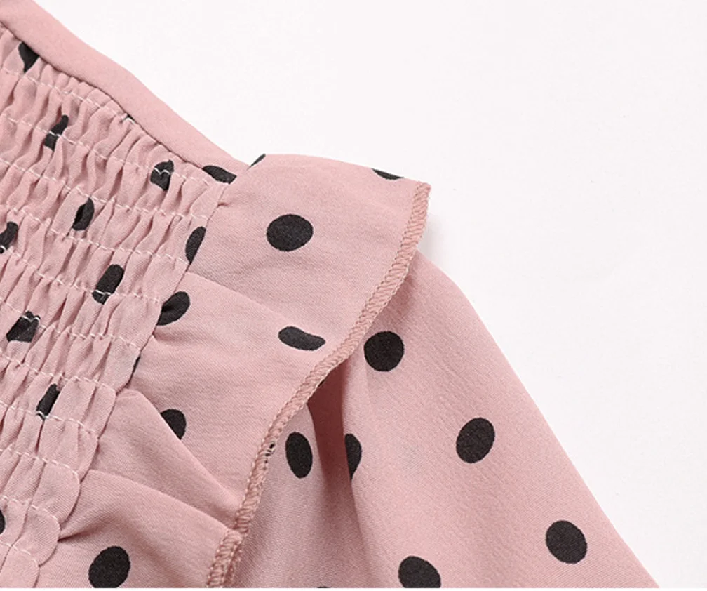 2024 autumn new women\'s fashion casual style long sleeve pleated waist polka dot dress