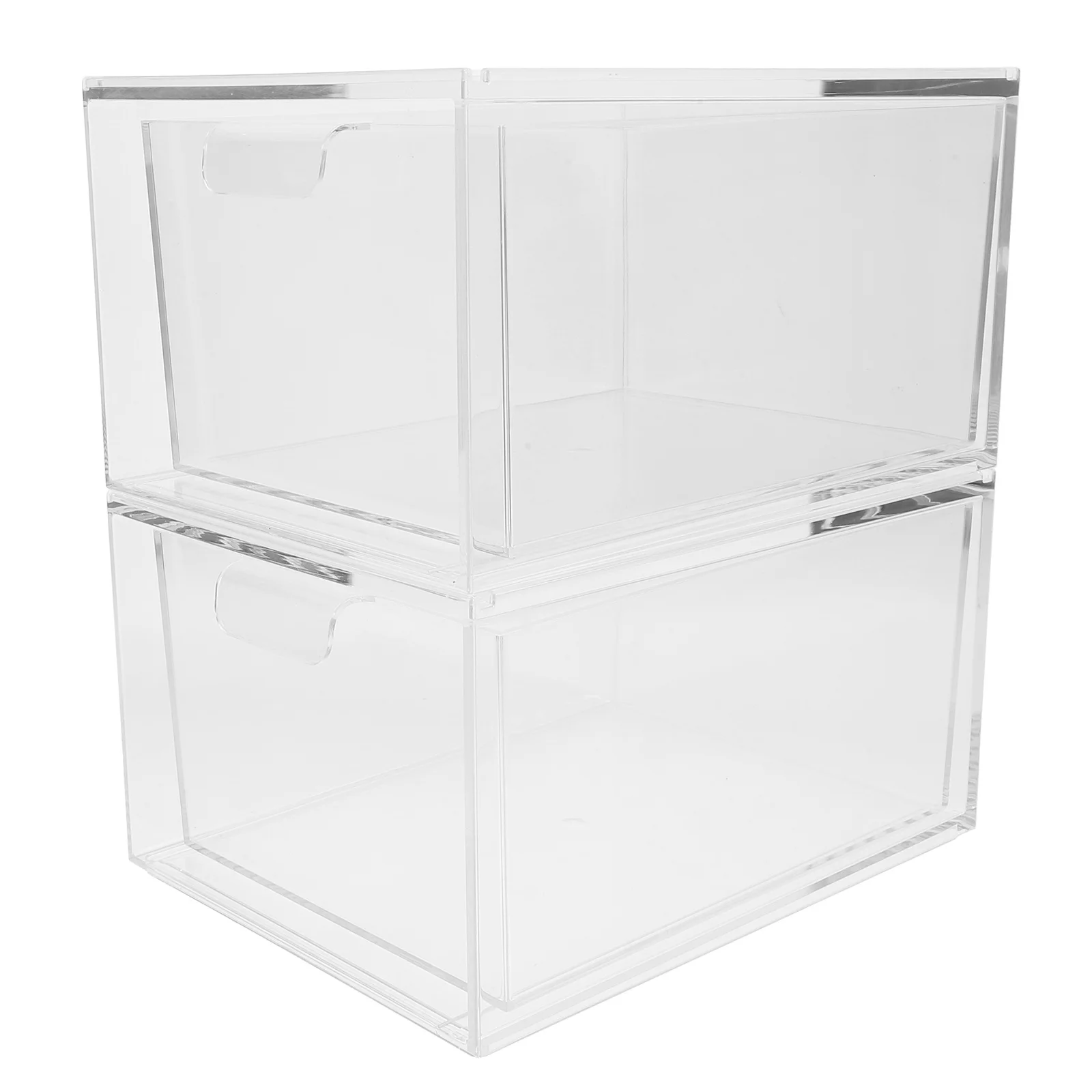 

2Pcs Desktop Transparent Stackable Drawer Organizer Makeup Storage Box Sundries Organizer Storage Case