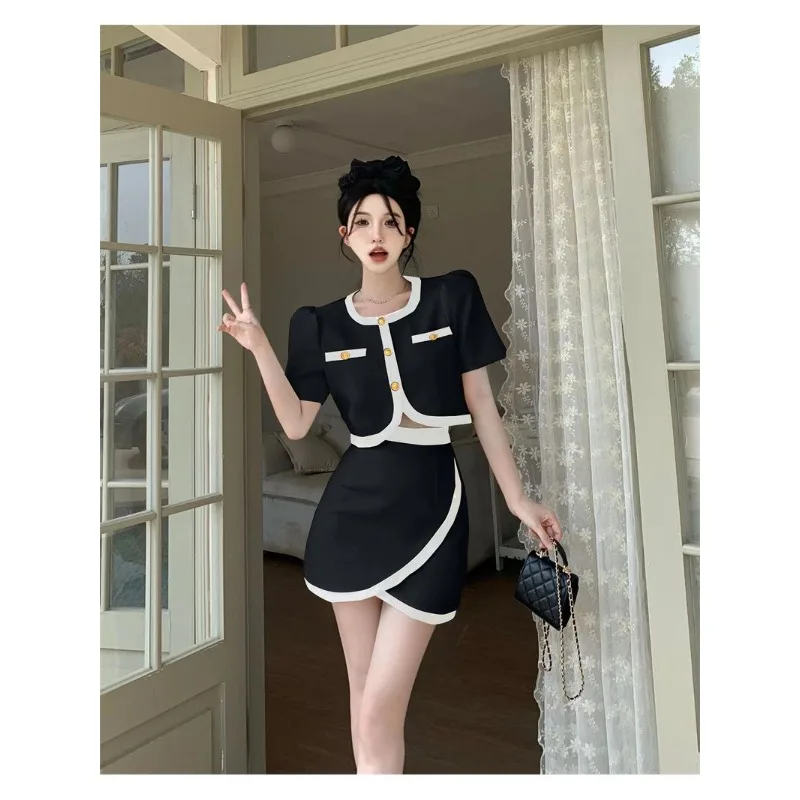 

Новинка 2023 года, летняя мини-юбка Y2k, комплект из 2 предметов для женщин, корейская модная элегантная темпераментная юбка с высокой талией, наряд