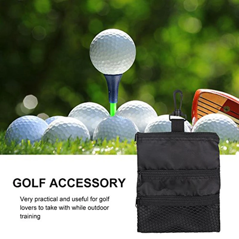 Golf Tee Pouch Multi-Pocket Zipper Golf Ball Tee Handbag Portable Golf Ball Accessories Pouch