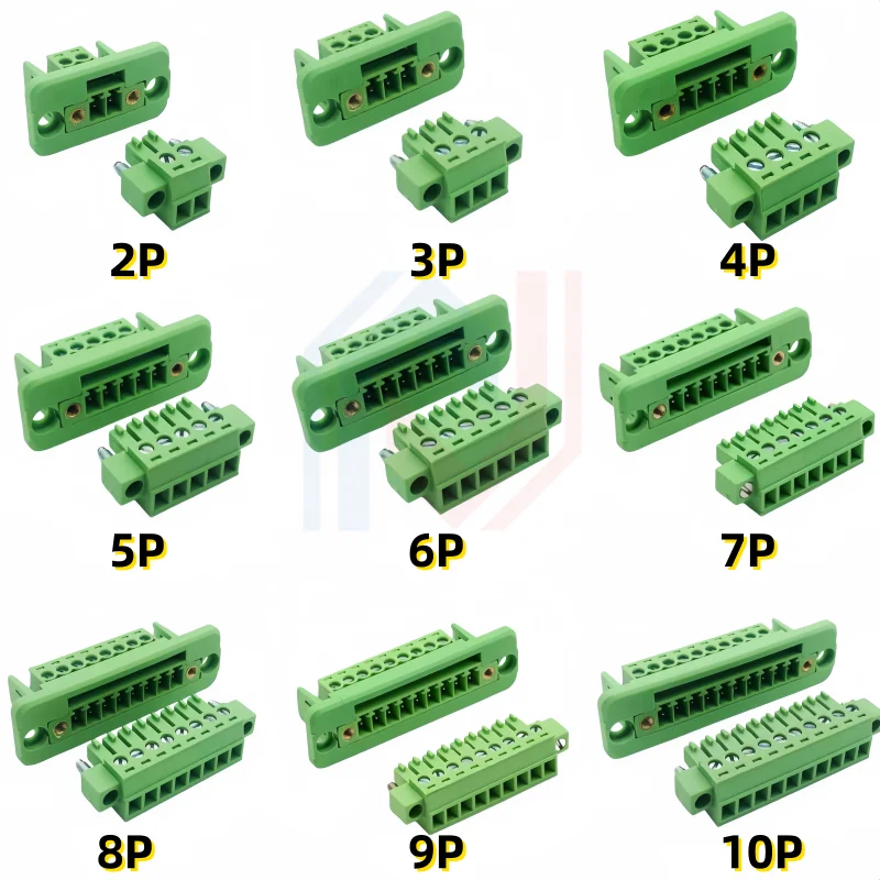 1Set Through-wall panel fixed 15EDGWC-3.81mm 2P3P4P5P6P7P8P-24P solder-free plug-in wire green terminal with flange plug-in type