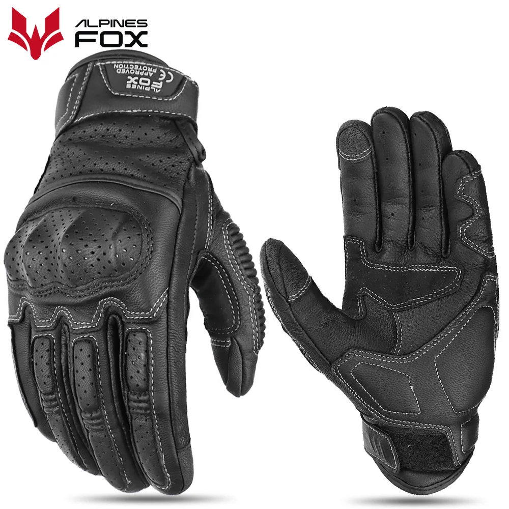 Vintage Genuine Leather Motorcycle Gloves Summer Perforated Breathable Motorbike Motocross Gloves CE Approved Motor Biker Gloves