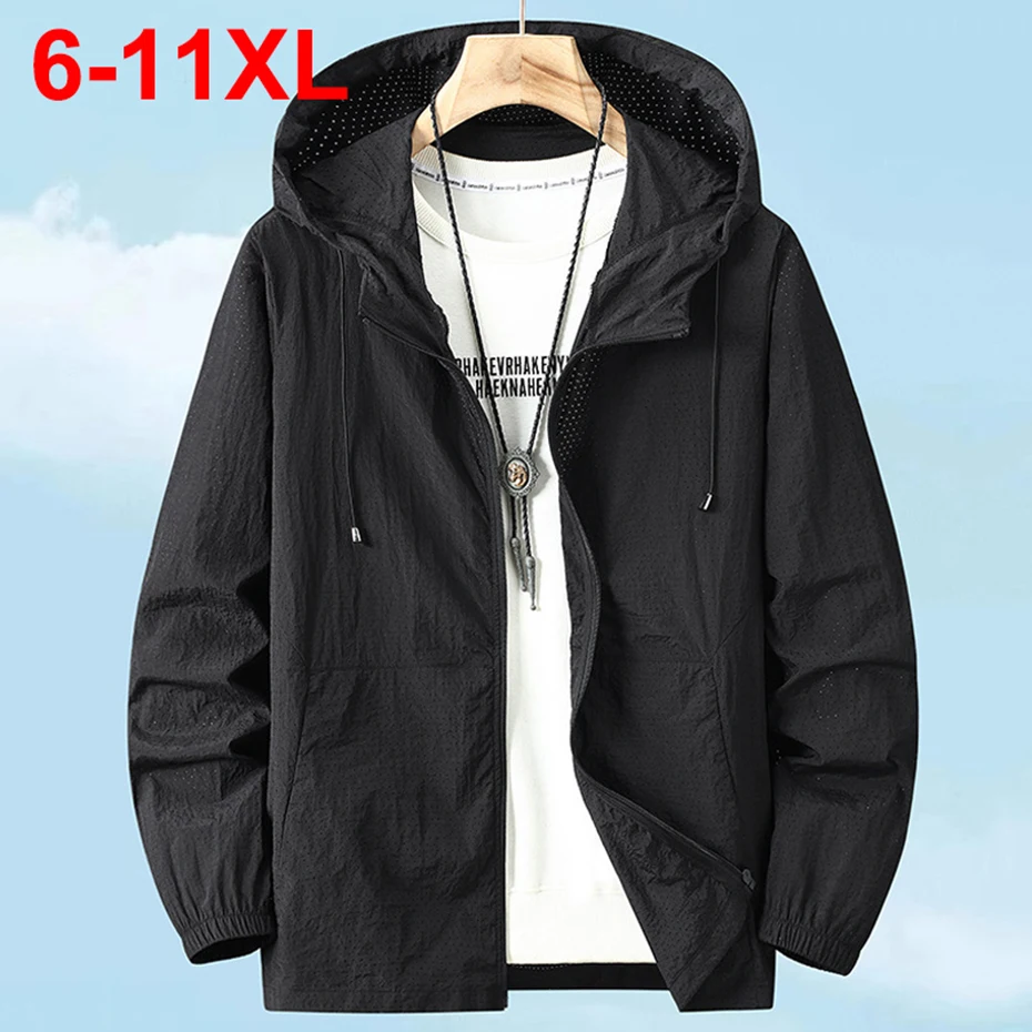 

11XL Plus Size Men Summer Jackets Lightweight Windbreaker Casual Loose Thin Hooded Sun Protection Jackets 9XL 10XL Big Size