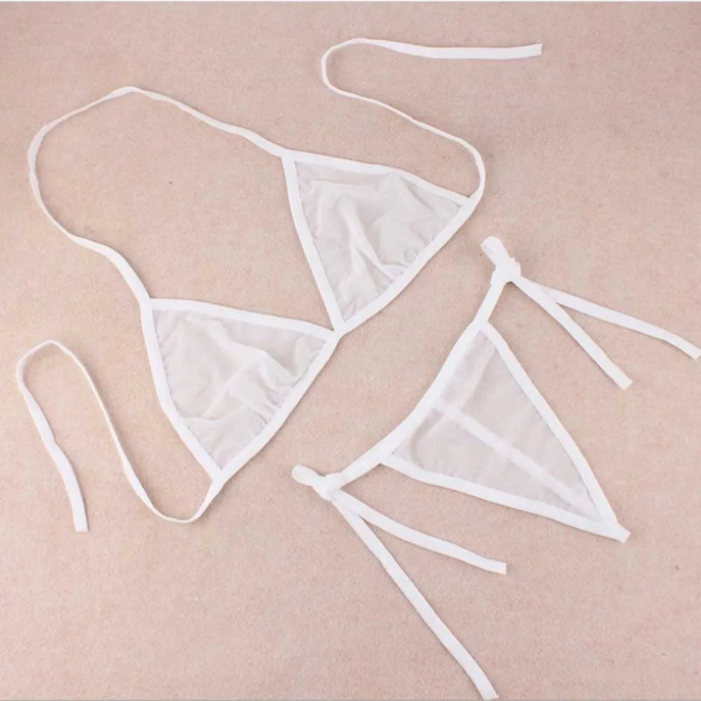 Women See Through Bikini Set Ladies Bra Briefs G-String Thong Sets Transparent Swimsuit Mesh See Through Bathing Suit Swimwear