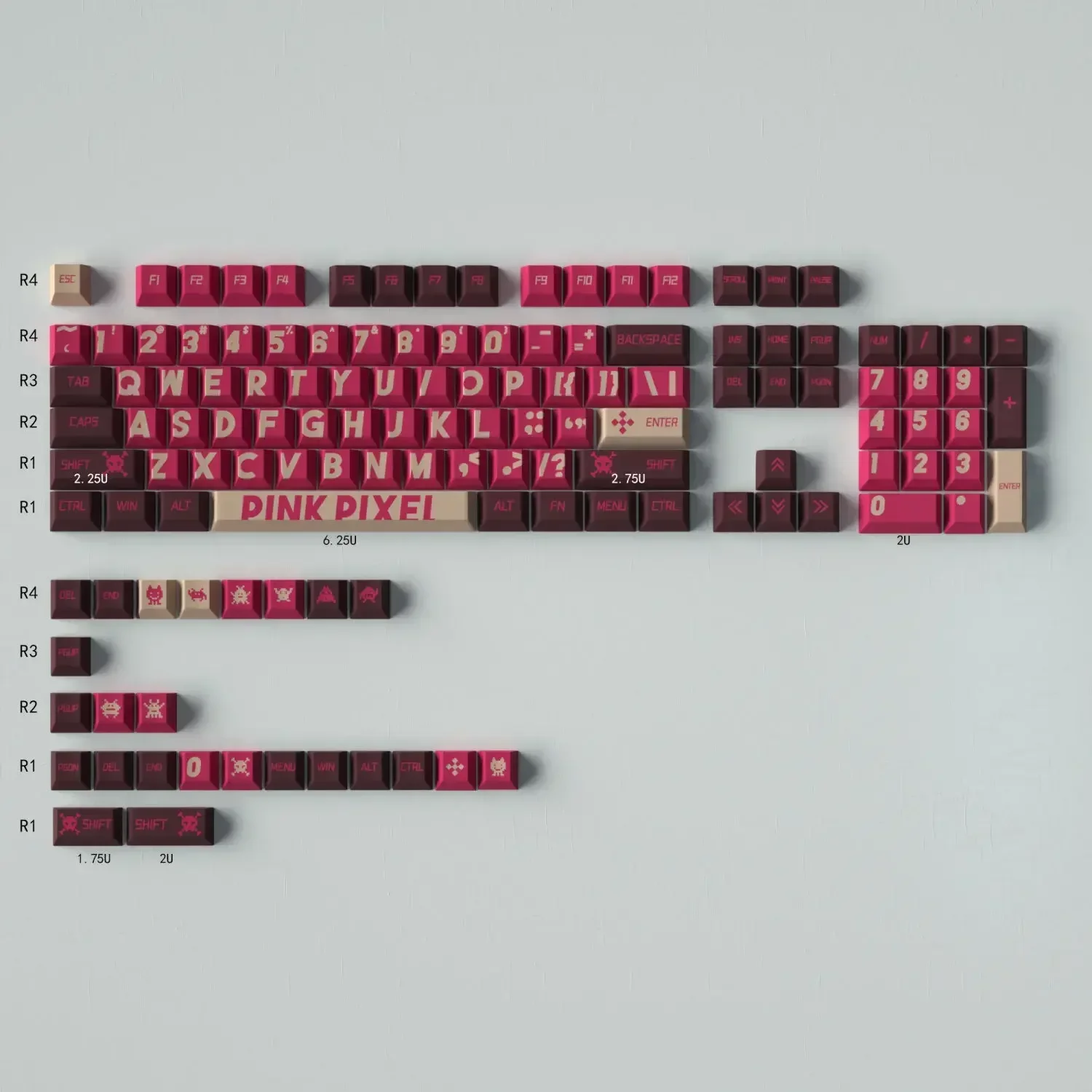 

New red pink big character personality creative high value girl keyboard cap full set of PBT original adaptation 68/87/98