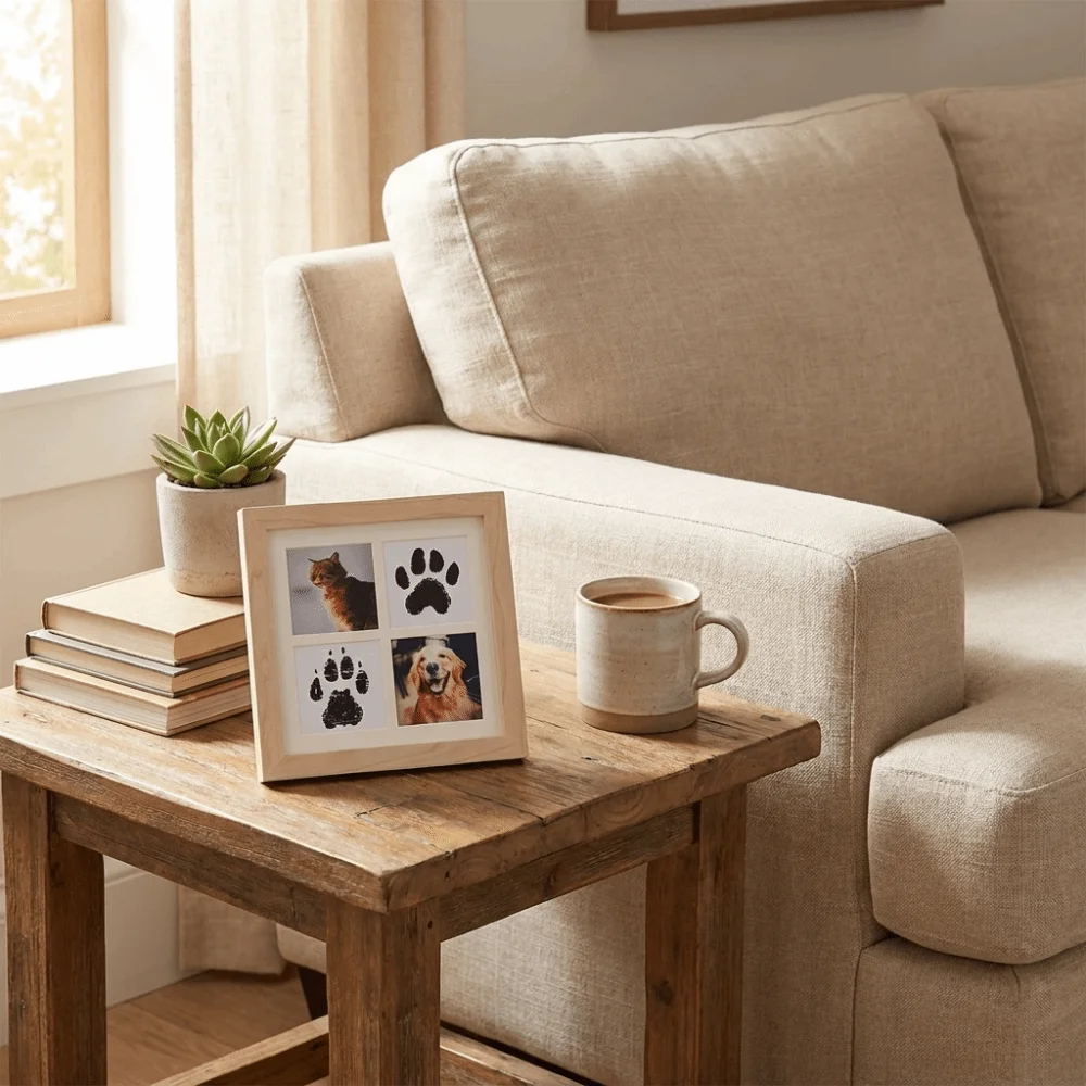 Inkless Pet Paw Print Kit Decorative Handmade Paw Print Photo Frame Density Board Pet Footprint Keepsake Kit Remembrance Gift