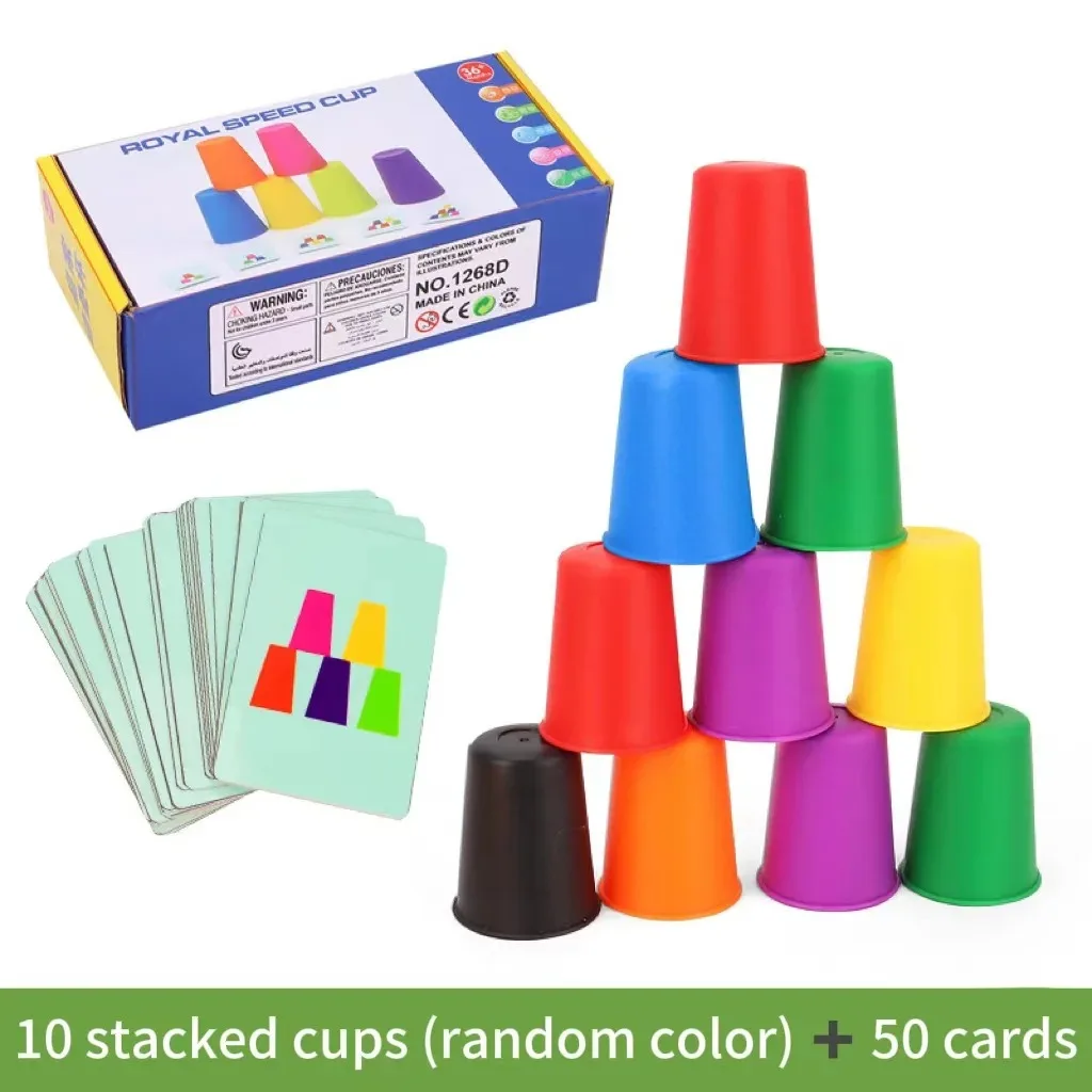 

Montessori Toys Mini Stack Cup Game With Card Educational Intellectual Enlightenment Color Cognition Logic Training Children