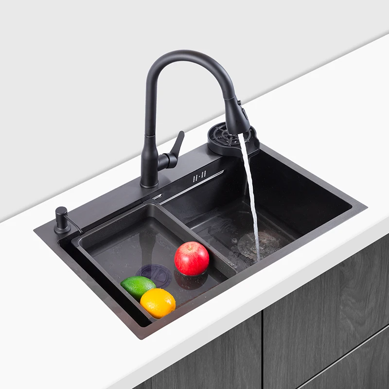 Side Drainage Workstation Kitchen Sink Topmount Black-gray Stainless Steel Single Bowl With WorkFlow Ledge And Accessories Kit