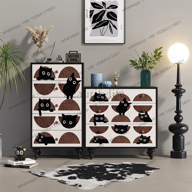 HOT retro style three-bucket cabinet simple living room entrance solid wood storage wall cabinet