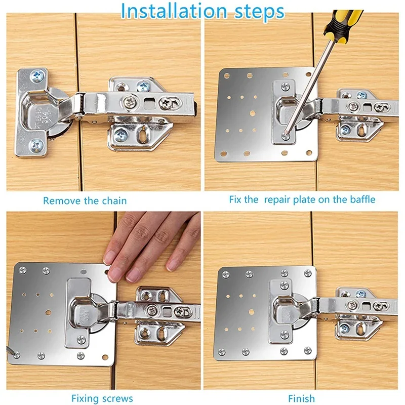 Kit de placa de reparación de bisagra de armario, placa de montaje de bisagra de puerta de armario de cocina con agujeros, soportes de abrazadera de fijación plana, herramientas para el hogar