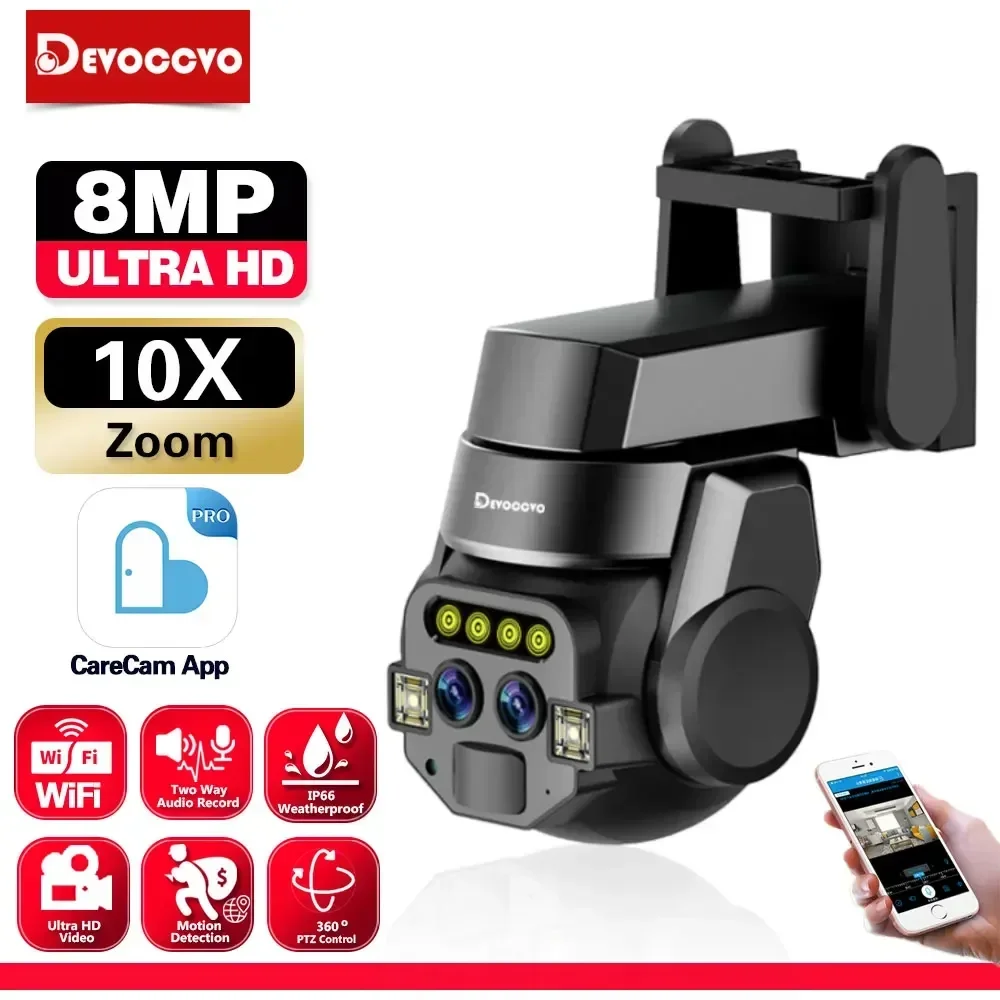 

4K 8-мегапиксельная беспроводная PTZ IP-камера безопасности с автоматическим отслеживанием, двойным объективом, 10-кратным зумом, наружное видеонаблюдение, Wi-Fi, видеонаблюдение, 2-стороннее аудио