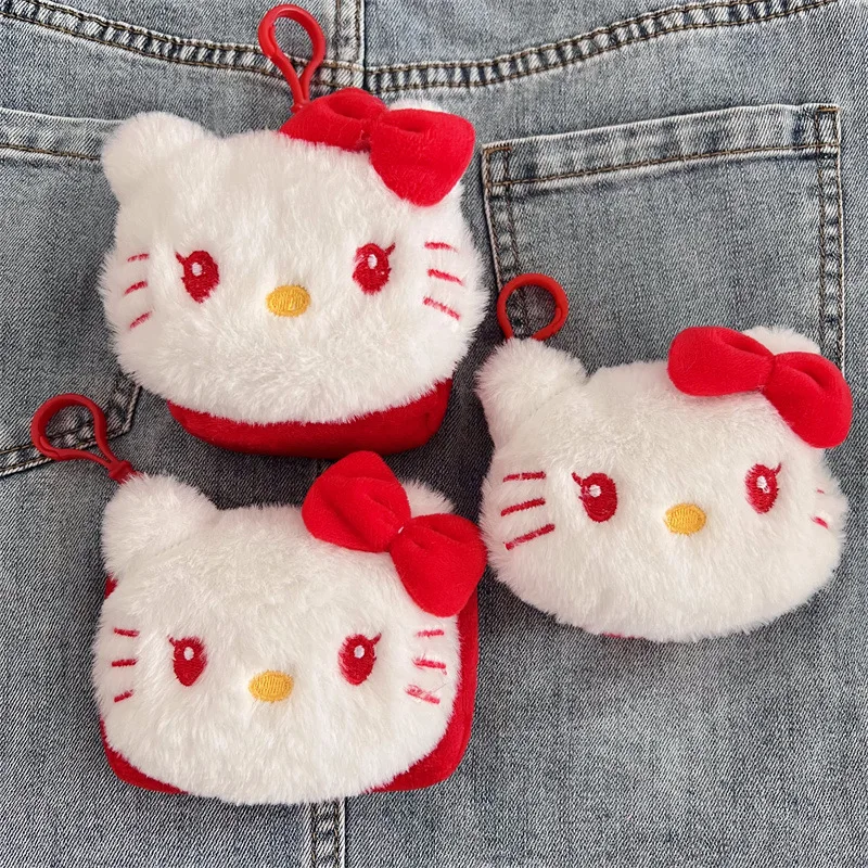 العلامة التجارية الجديدة الكبيرة الأحمر Bowknot الكرتون القط مربع أفخم المحفظة مع فتحة تخزين بطاقة الهوية المفاتيح وصندوق تخزين سماعة الأذن #2