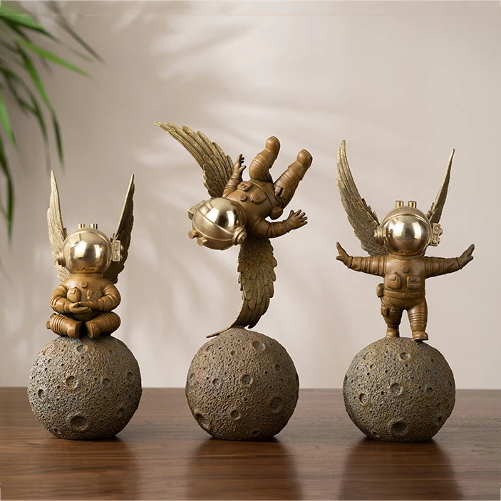 

A set 3PCS High grade bronze carving Dreaming Of Space flight Scientific exploration ART home office TOP Decorative