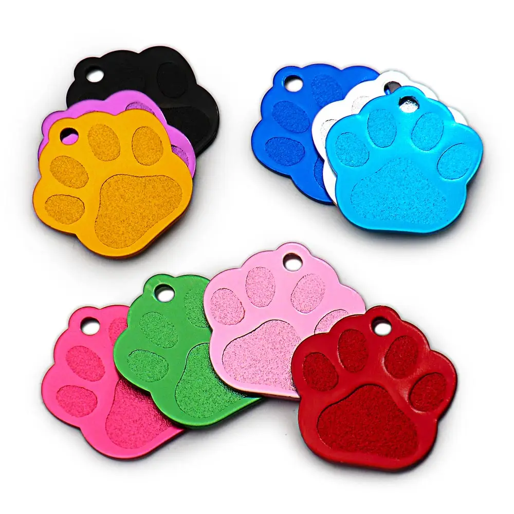 Wholesale 20Pcs PAW Shape 3D Exquisite Personalized Pet Dog ID Tags Custom Engraved Name Phone No. Cat For Dog Pet Accessories