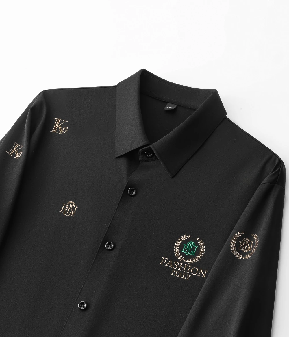 2025 nouvelle chemise de lettre de strass hommes à manches longues chemises sociales de luxe chemises habillées d'affaires décontractées Costumes de spectacle de Banquet